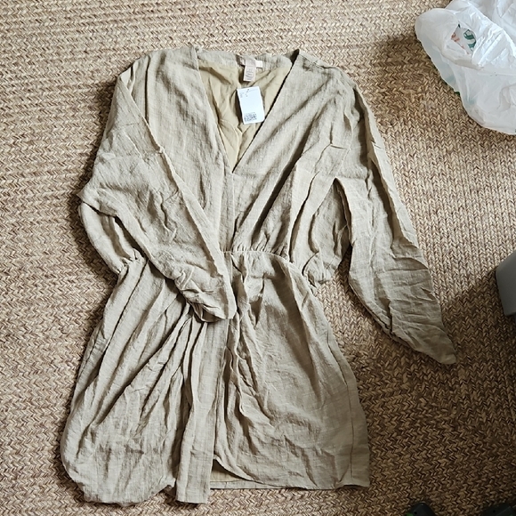H&M Beige Linen Dress Viscose Blend Nwt - Picture 1 of 8
